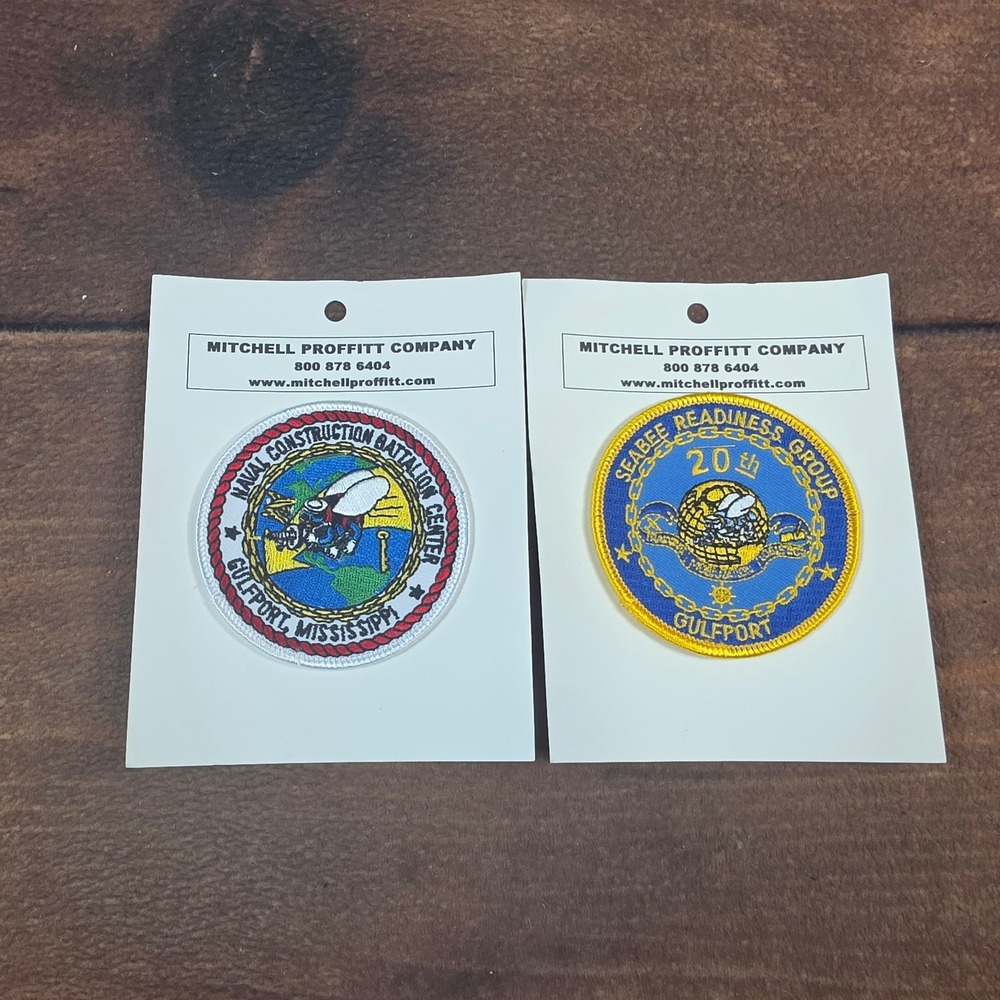 Mitchell Proffitt US Navy Seabees Patches OS Blue New Gulfport MS NCBC 2pc Set